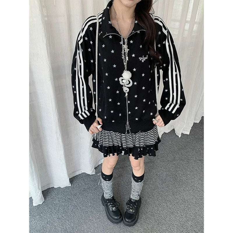 Star Print Double-Zip Track Jacket