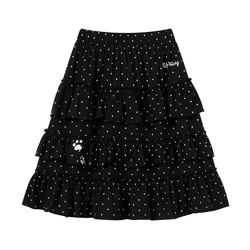 Dreamy Doodle V-Neck Long Sleeve Top & Polka Dot Tiered Ruffle Skirt
