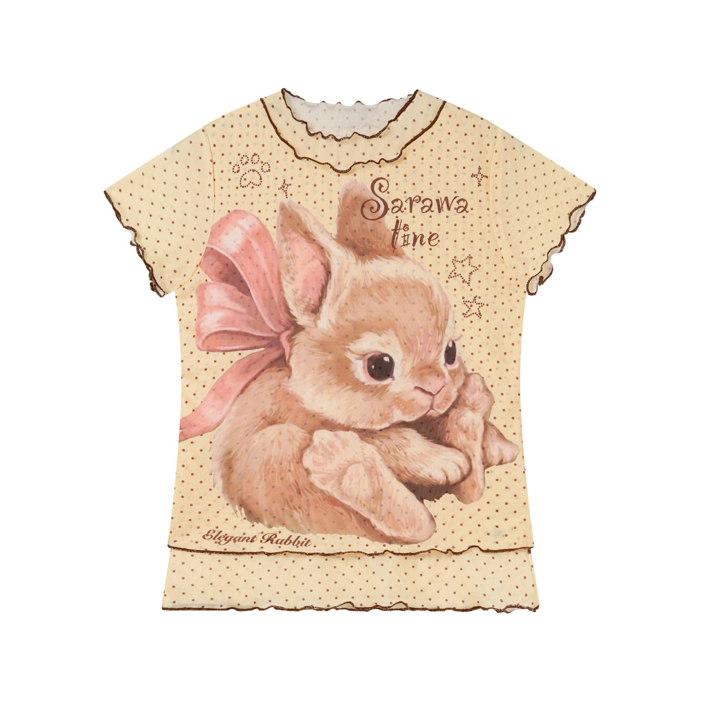 Ribbon Bunny Polka Dot Lettuce-Edge Tee