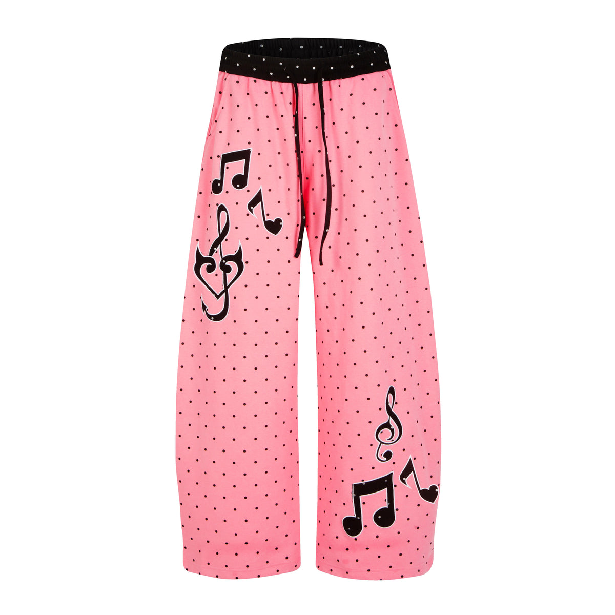 Polka-Dot Music Note Embroidered Wide-Leg Pants