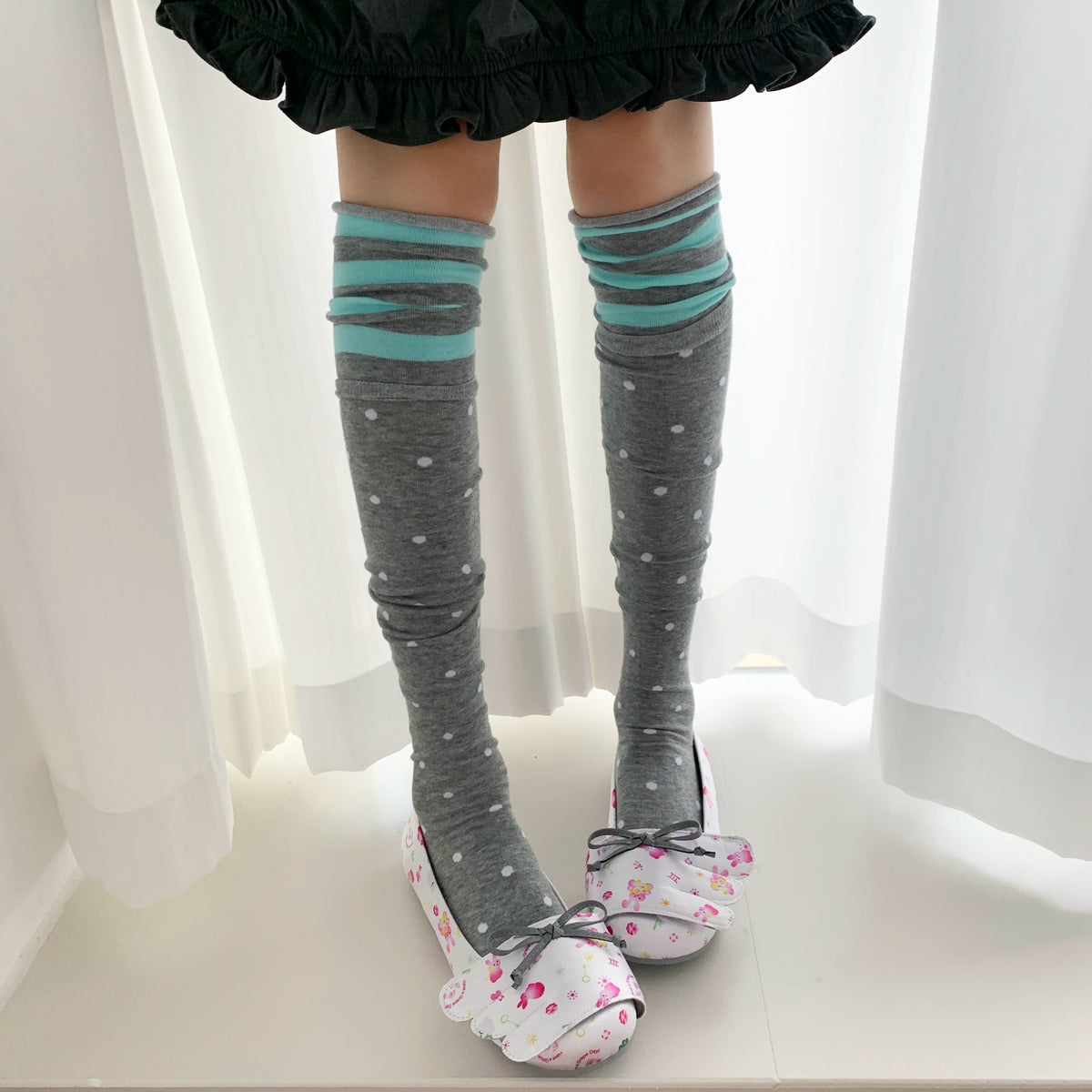 Lace Trim Patchwork Over-the-Knee Socks