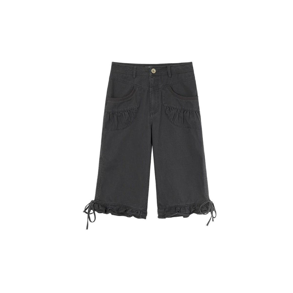 Ruffle Pocket Tie-Hem Capri Pants