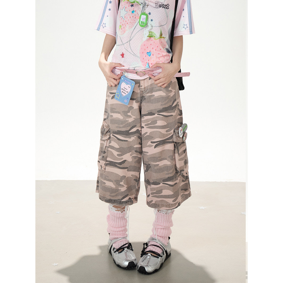 Angel Fruit Mesh Tee & Pink Camo Cargo Shorts
