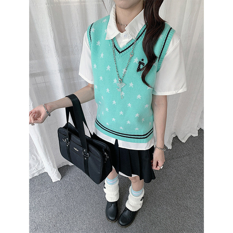 Star Jacquard V-Neck Knit Vest