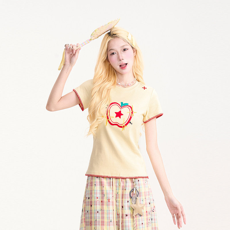 Apple Star Embroidered Baby Tee