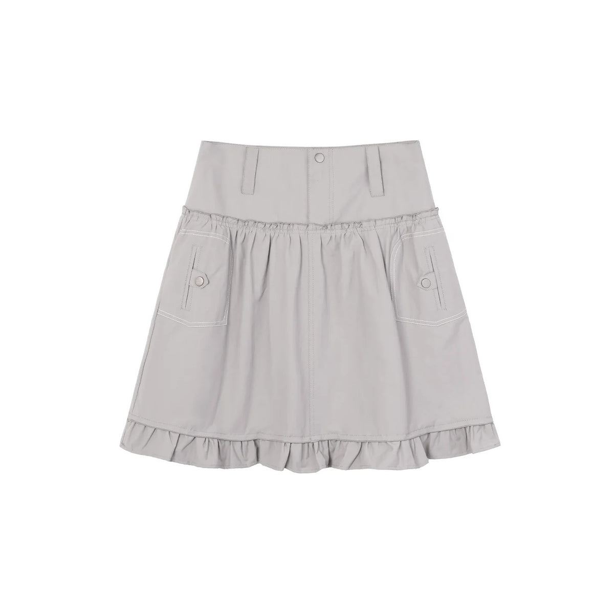 Contrast-Stitch Ruffle-Hem Utility Mini Skirt