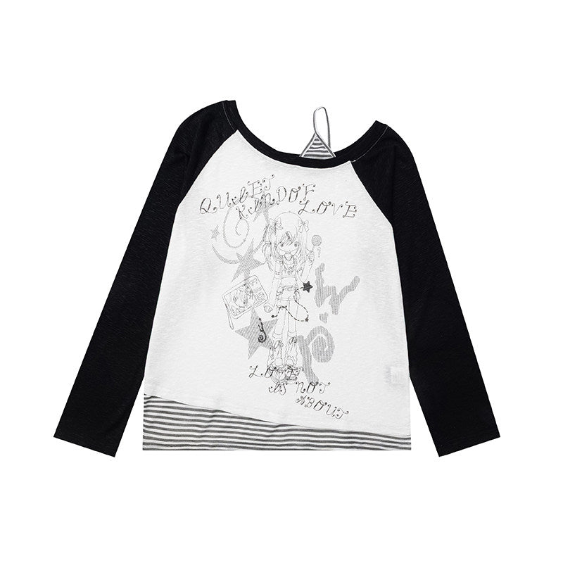 Anime Girl Asymmetric Layered Long Sleeve Top