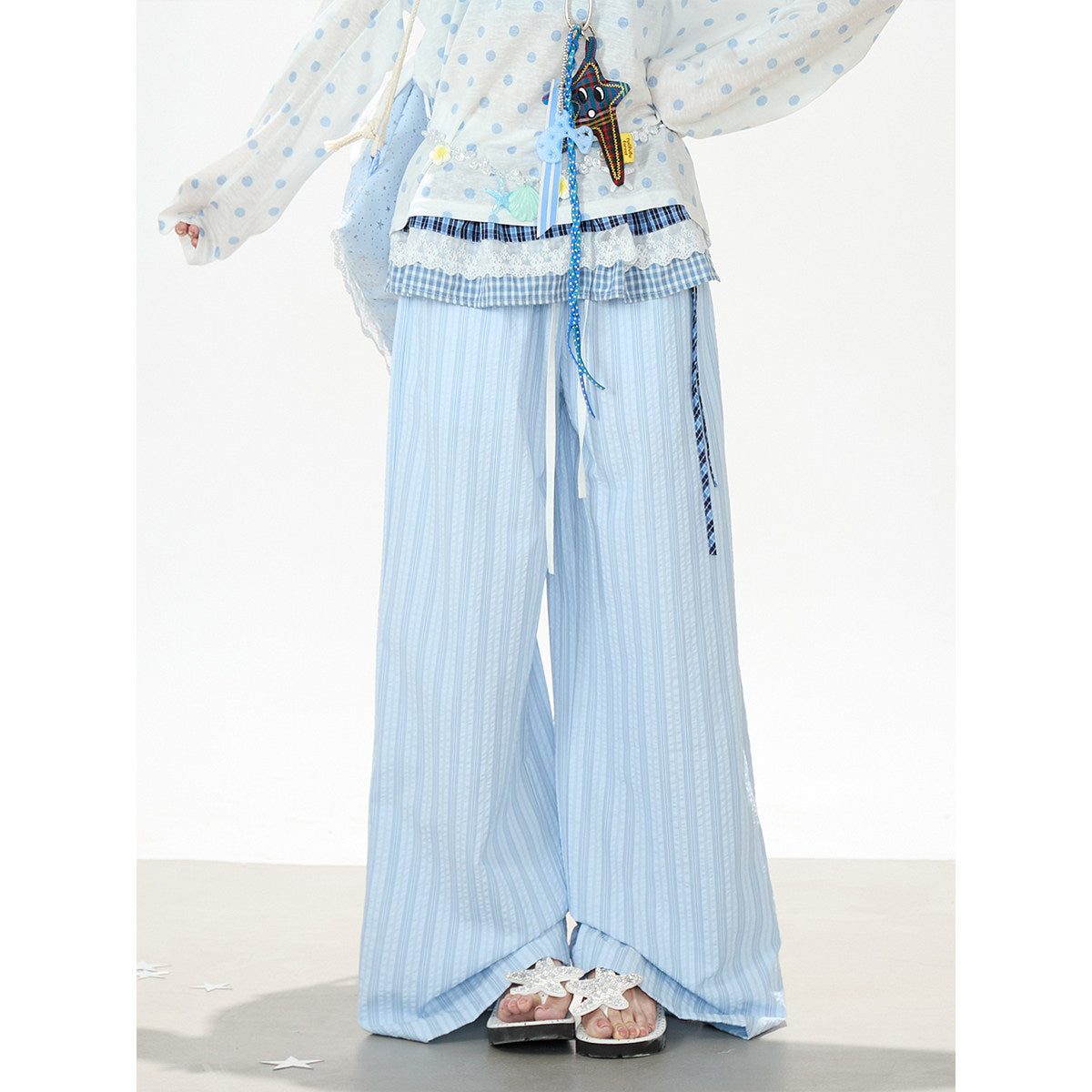 Polka Dot Layered Top & Wide-Leg Pants