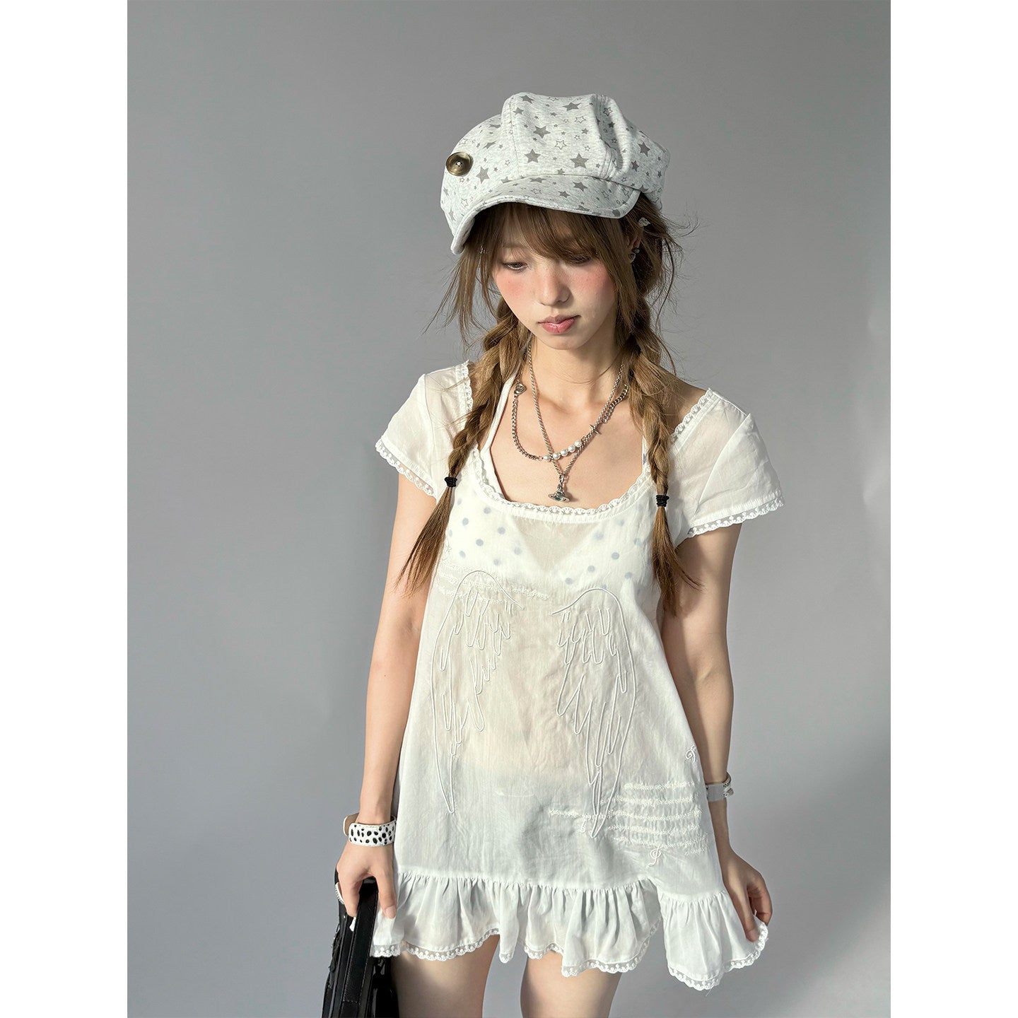 Angel Wing Lace-Trim Lyocell Tunic Top