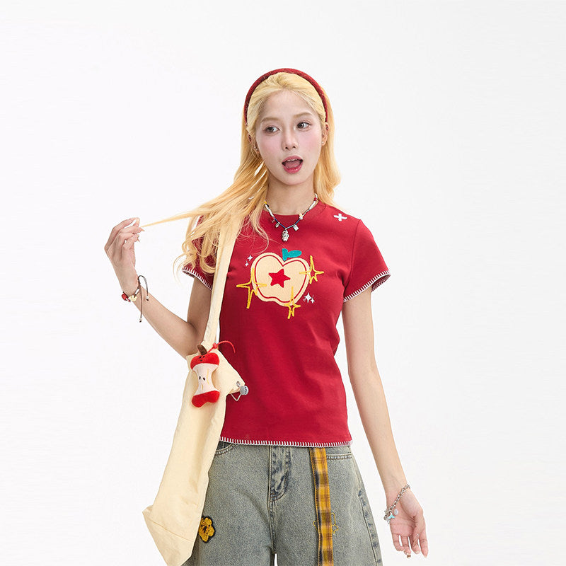 Apple Star Embroidered Baby Tee