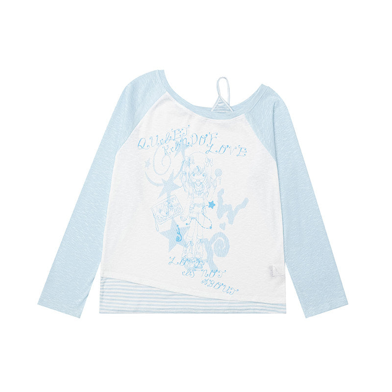 Anime Girl Asymmetric Layered Long Sleeve Top