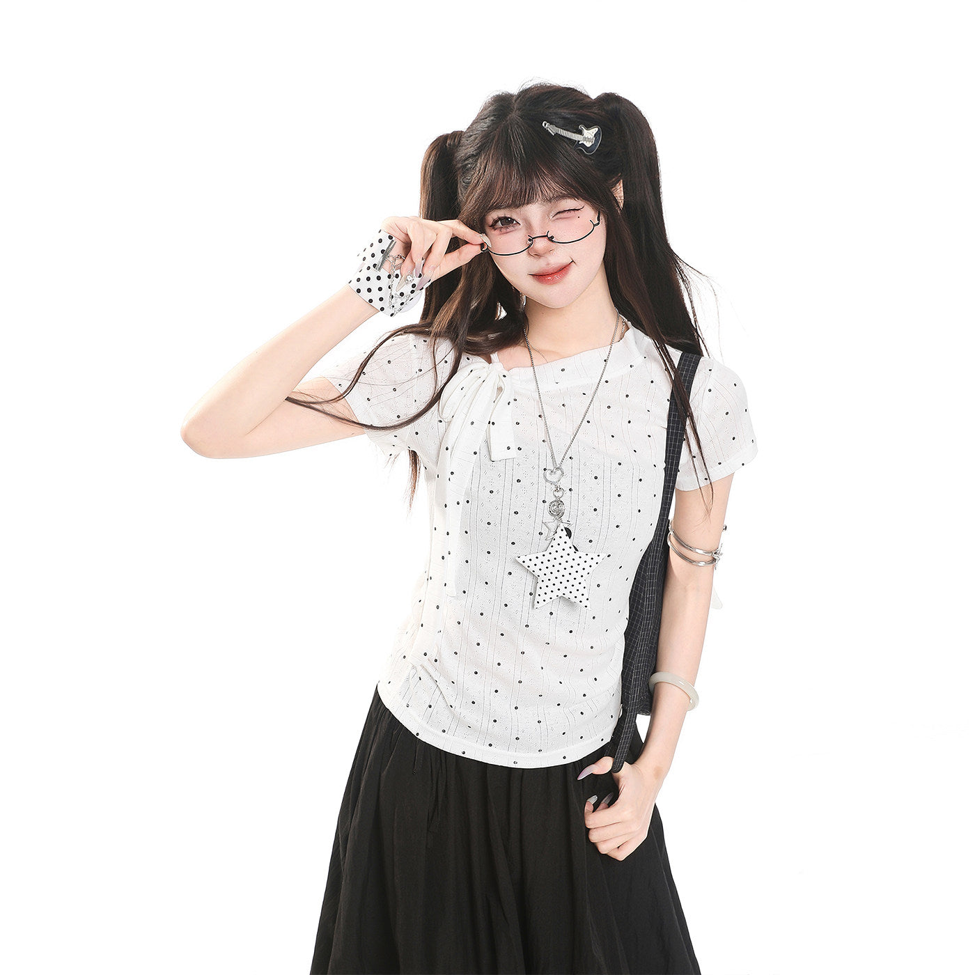Polka Dot Tie-Neck Baby Tee