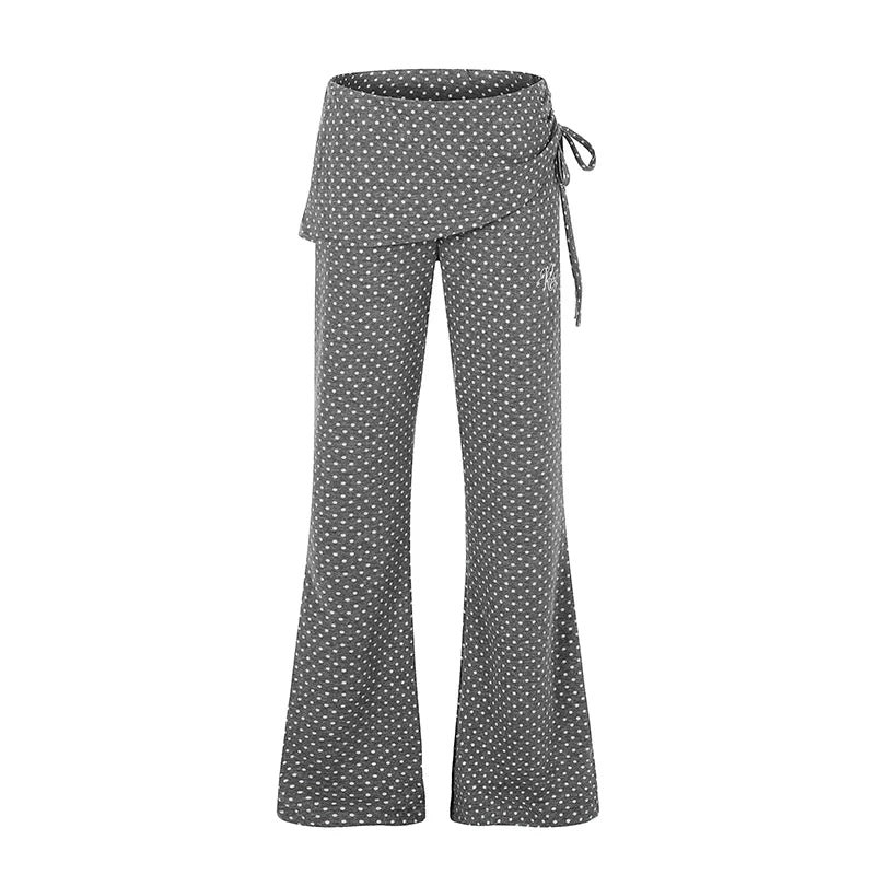 Polka Dot Ruffle Overlay Flare Sweatpants