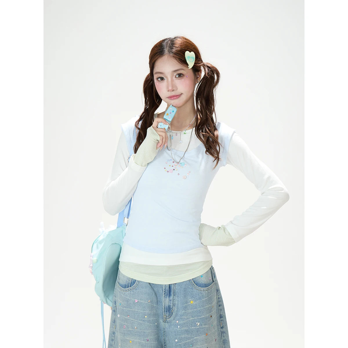 Layered Contrast Long Sleeve Top