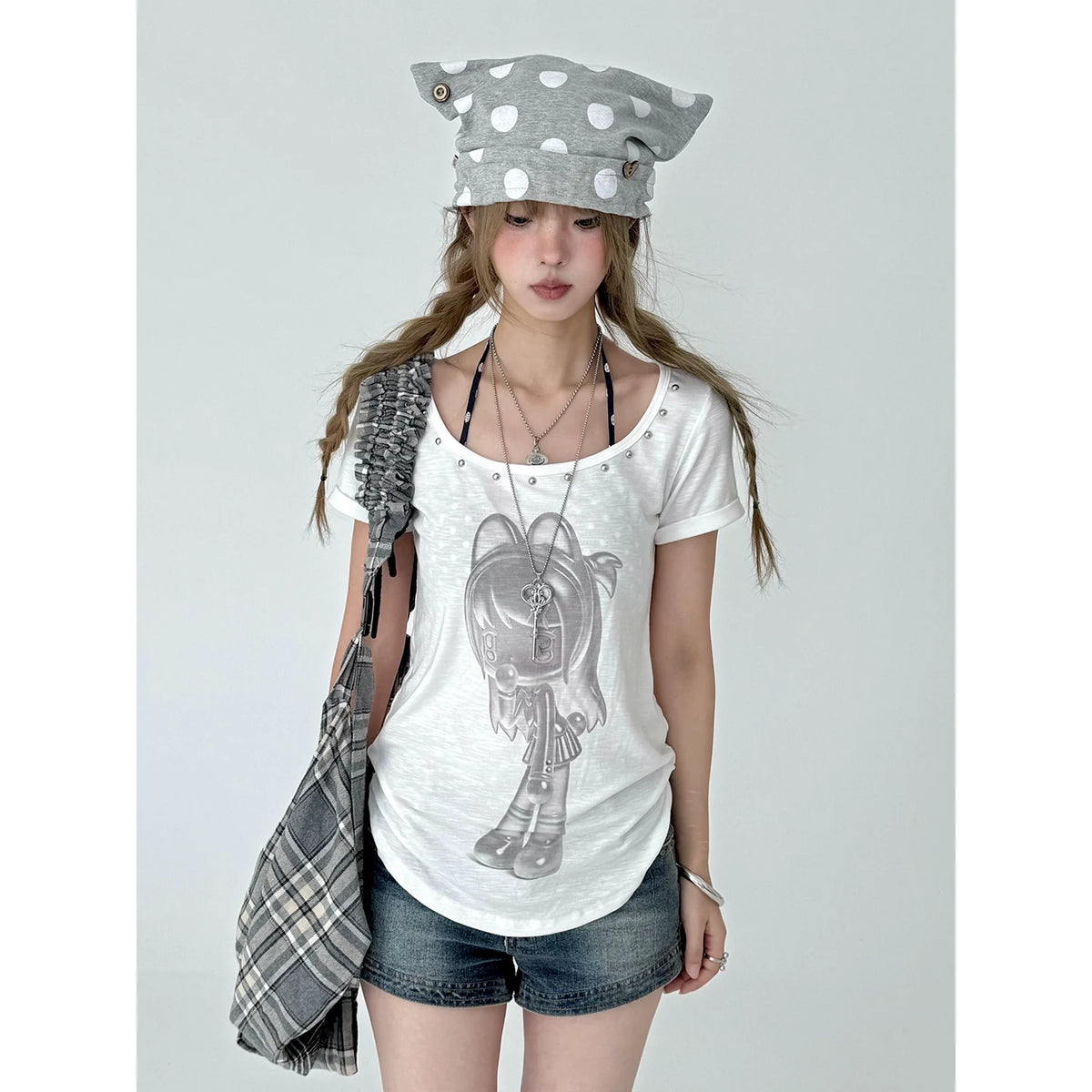 Studded Girl Graphic Scoop-Neck Tee