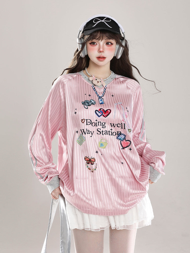 Doing Well Jersey Top — heart graphics, oversized fit