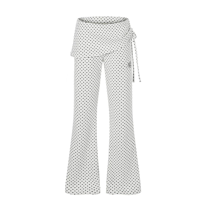 Polka Dot Ruffle Overlay Flare Sweatpants