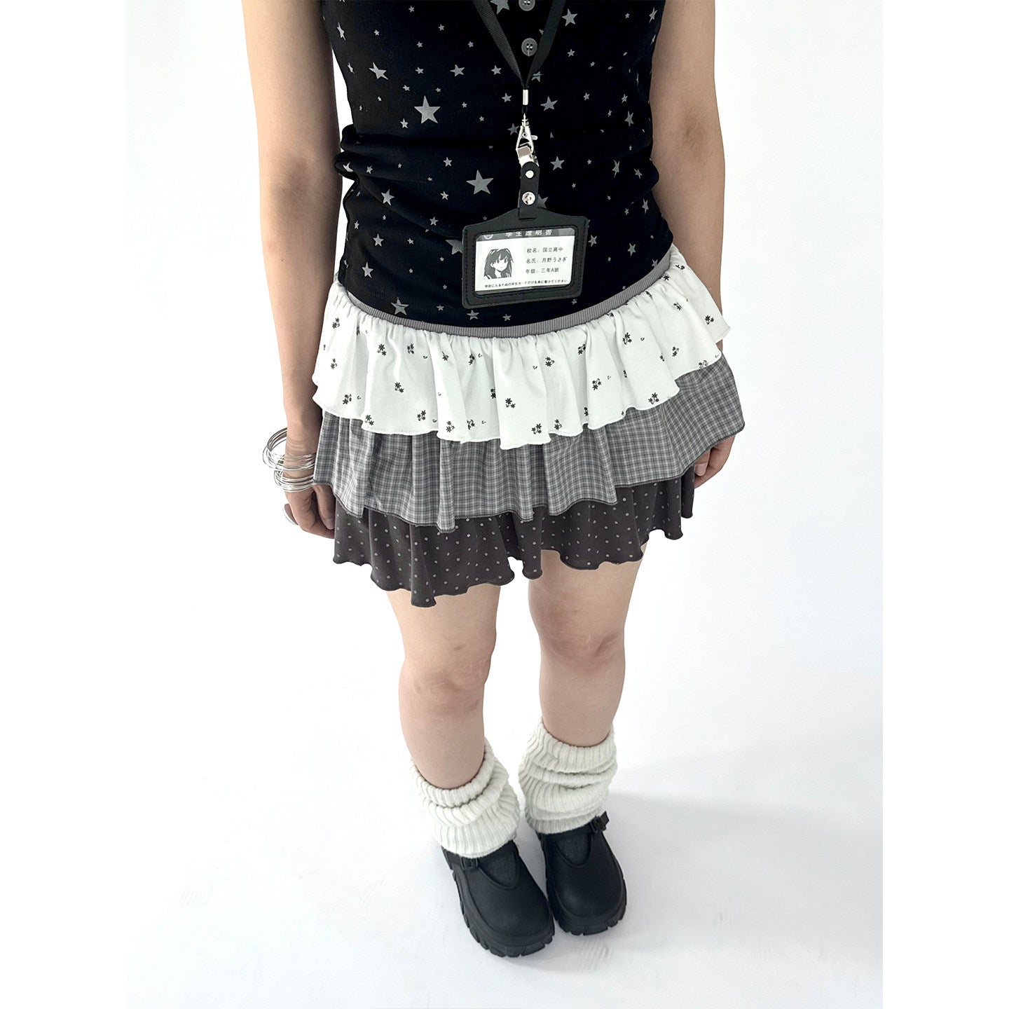 Floral Plaid Tiered Low-Rise Mini Skirt