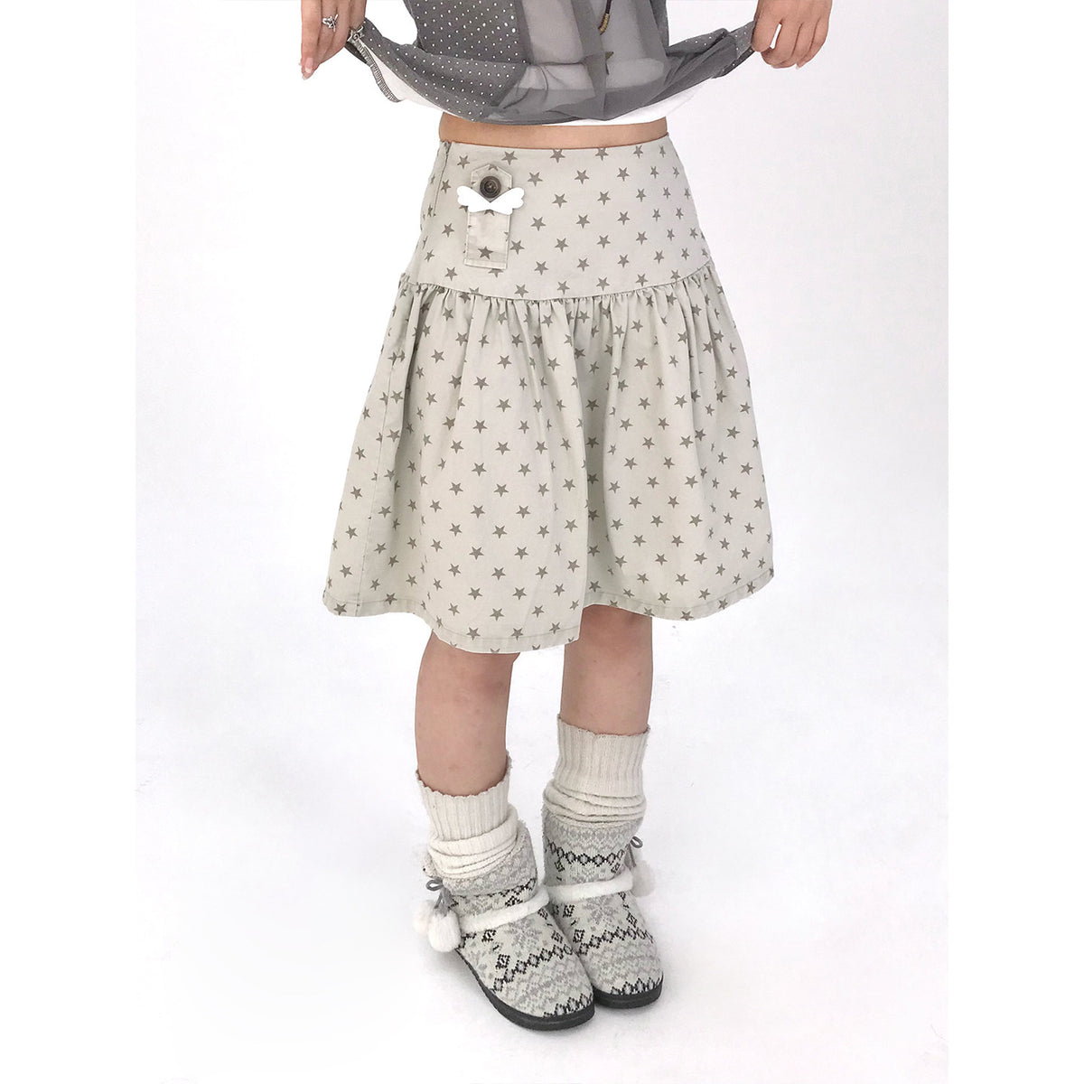 Star Print Drop-Waist A-Line Skirt