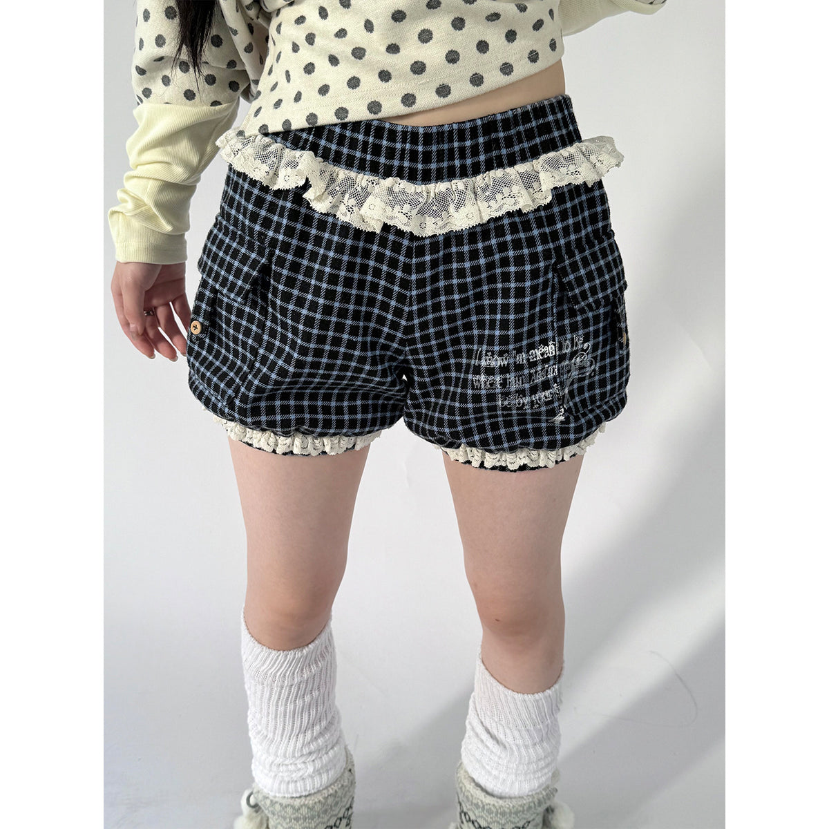 Plaid Lace-Trim Bloomer Shorts