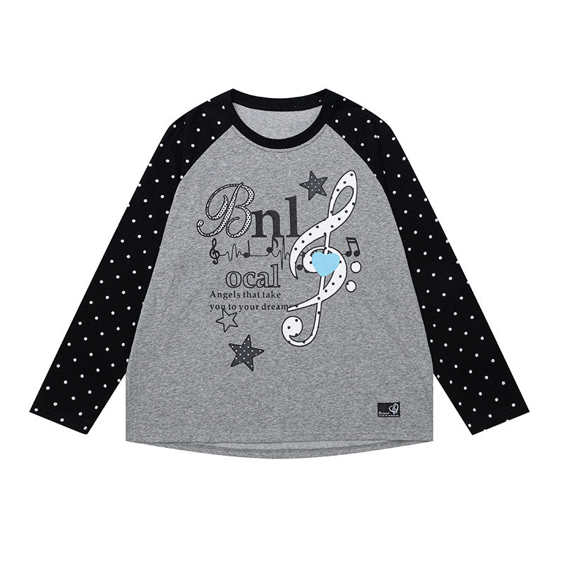 Music Note Polka Dot Layered Raglan Long Sleeve Top