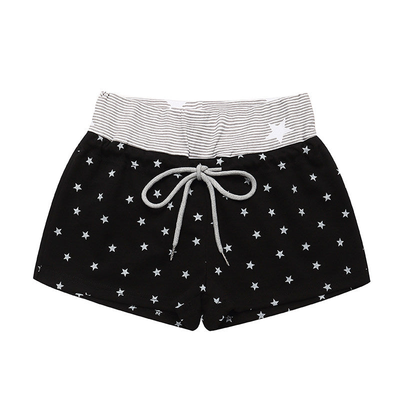 Cartoon Angel Raglan Long Sleeve Top & Black Star Drawstring Shorts