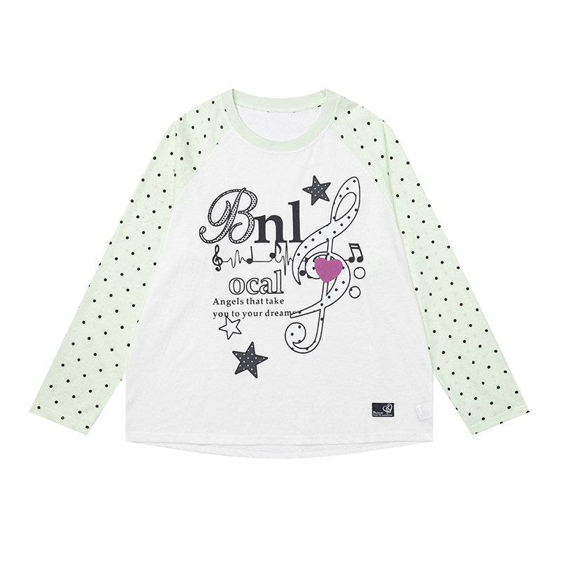 Music Note Polka Dot Layered Raglan Long Sleeve Top