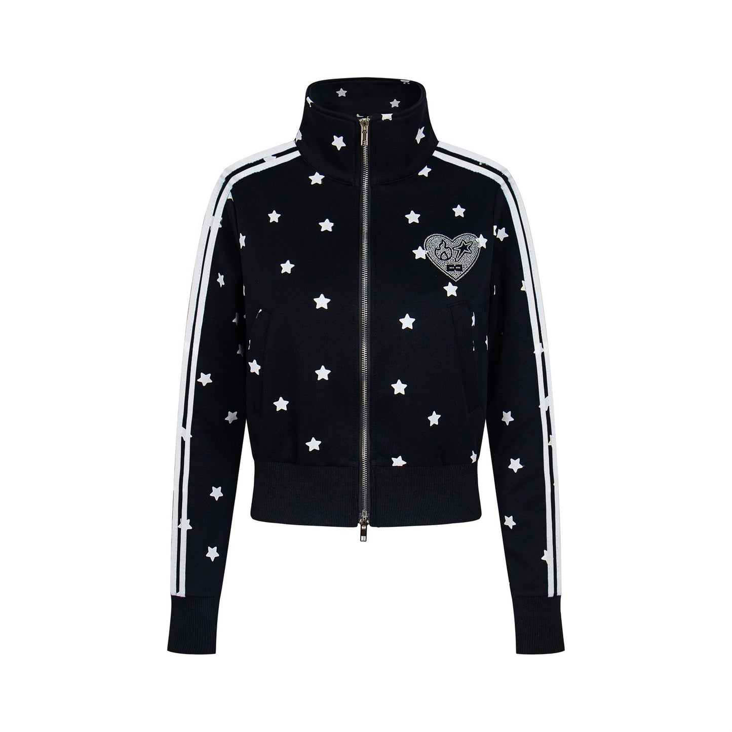 Trainingsjacke mit Sternendruck und Strasssteinen (Stehkragen / Kapuze)