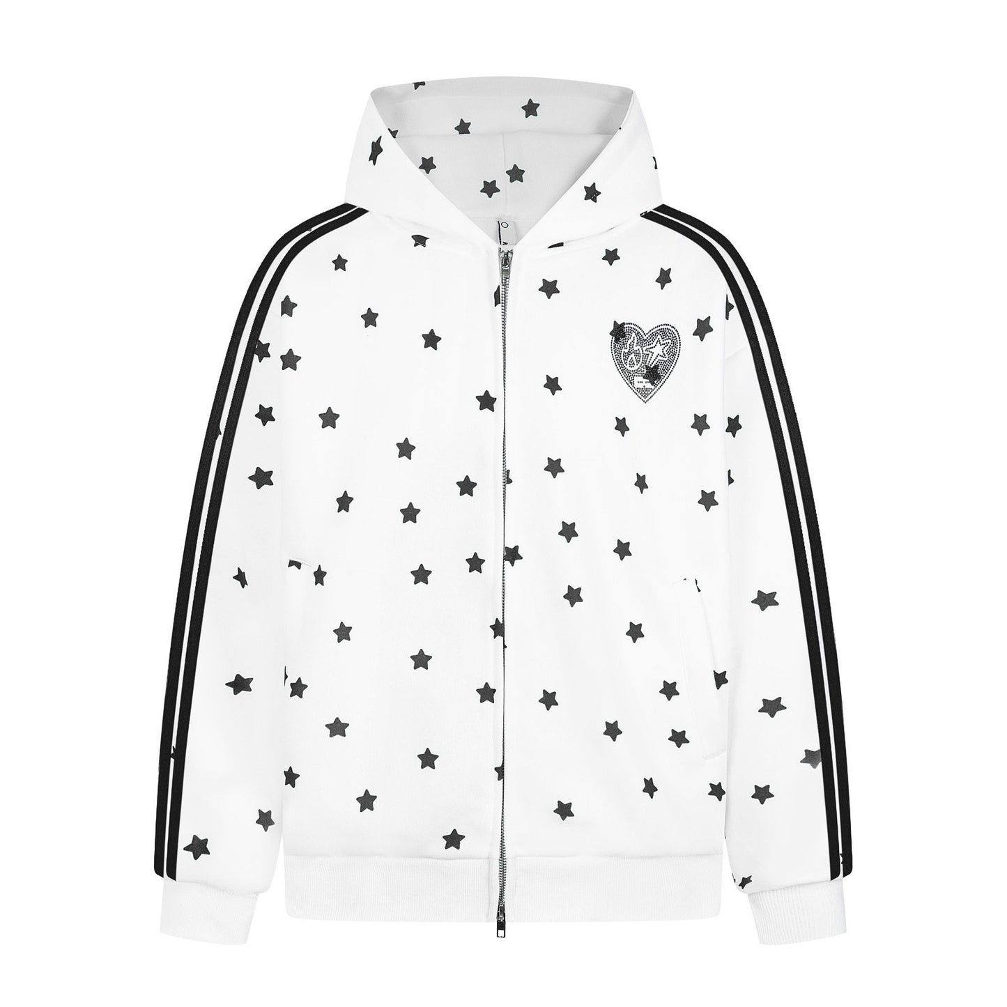Trainingsjacke mit Sternendruck und Strasssteinen (Stehkragen / Kapuze)