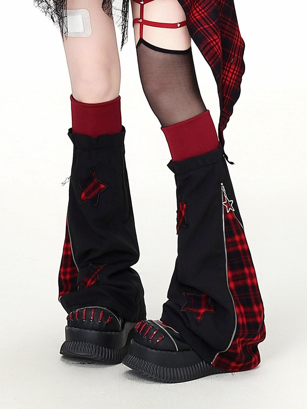 Lost Island Plaid Layered Dress, Sheer Shrug & Star Leg Warmers