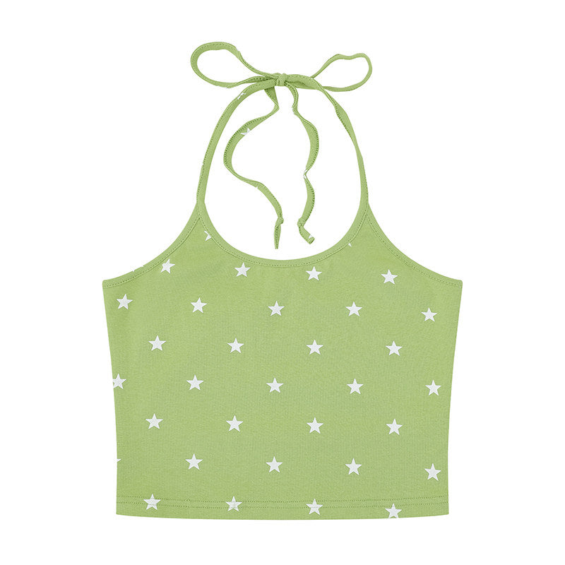 Summer Stripe Graphic Long Sleeve Top & Star Halter Cami