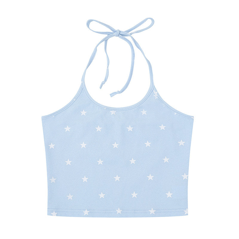 Summer Stripe Graphic Long Sleeve Top & Star Halter Cami