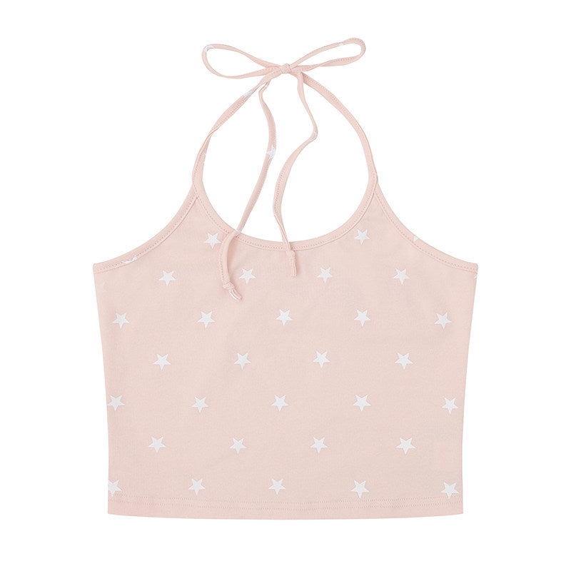 Summer Stripe Graphic Long Sleeve Top & Star Halter Cami