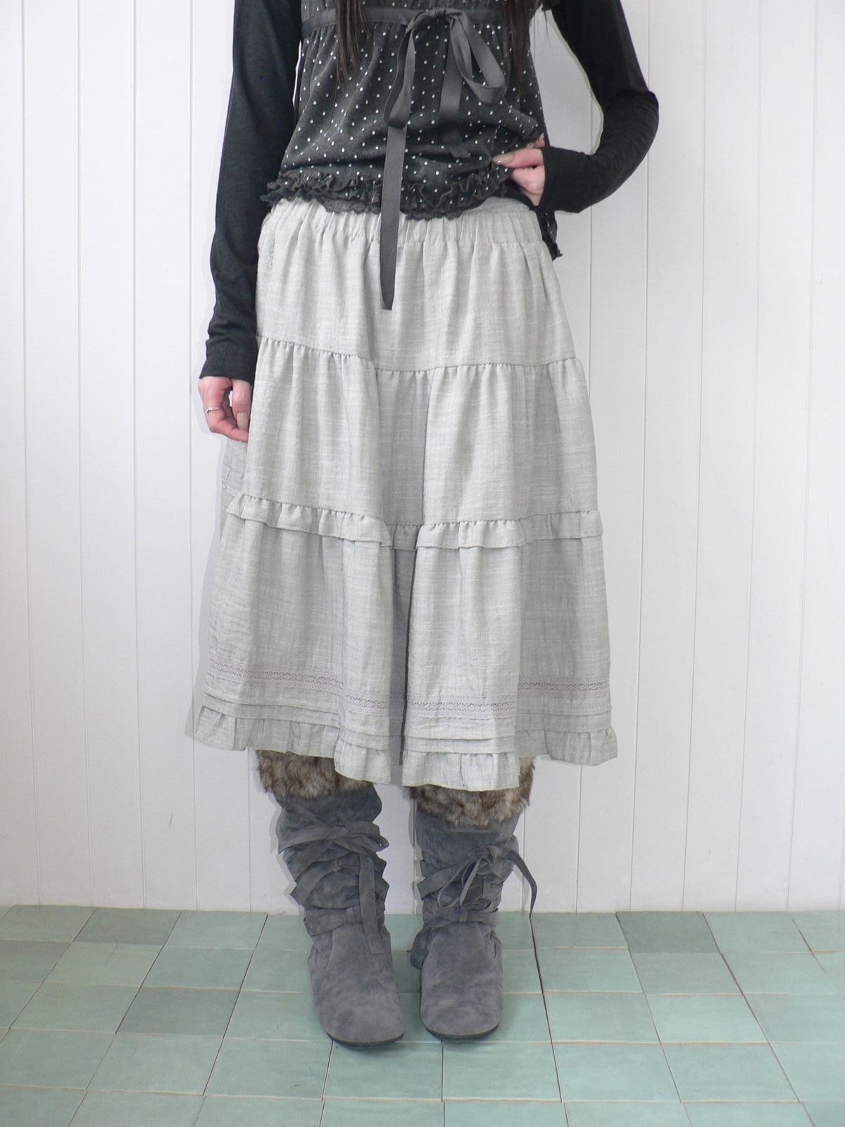 Ruffle-Trim Tiered Midi Skirt
