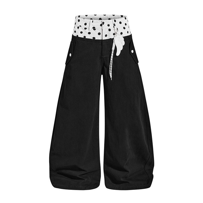 Playful Graphic Raglan Long Sleeve Top & Polka Dot Waist Wide-Leg Pants