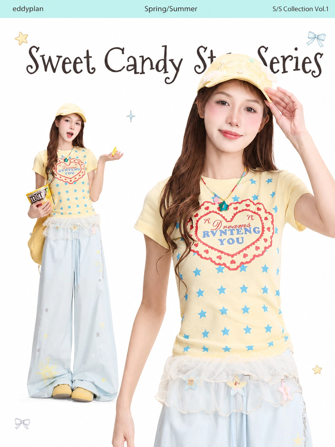 Dreams Star Baby Tee & Light Blue Wide-Leg Pants