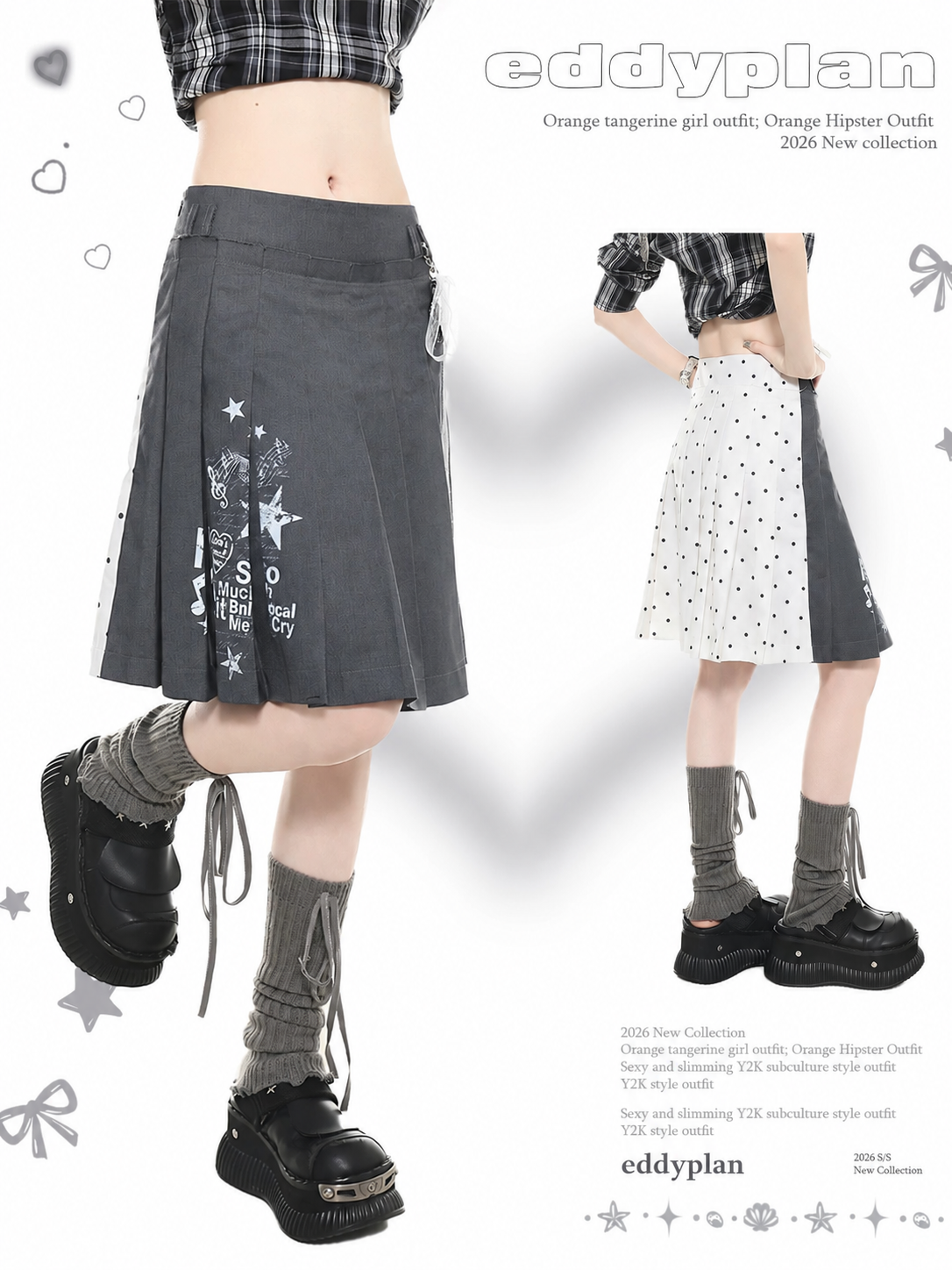 Reversible Star Polka-Dot Pleated Midi Skirt