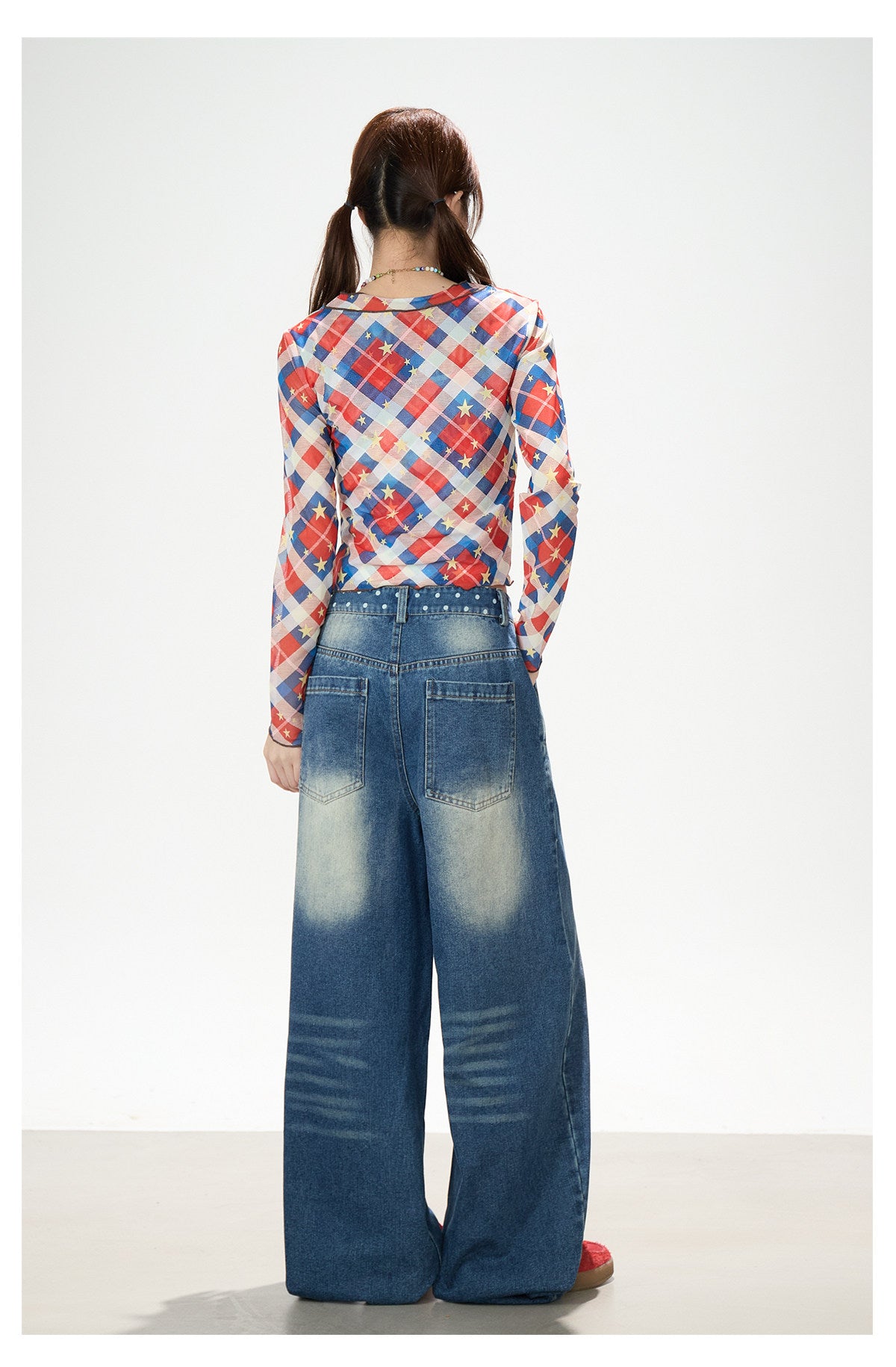 Cartoon Patch Washed Wide-Leg Jeans