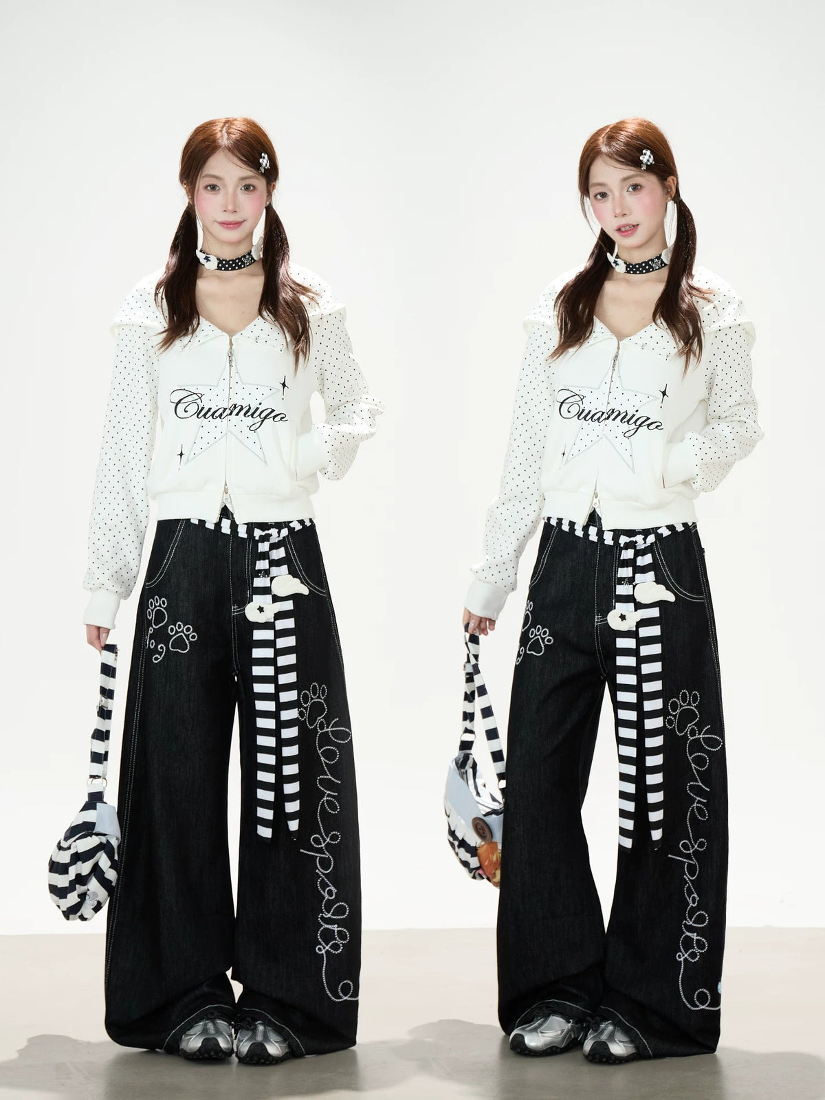 Paw Print Graphic Wide-Leg Jeans