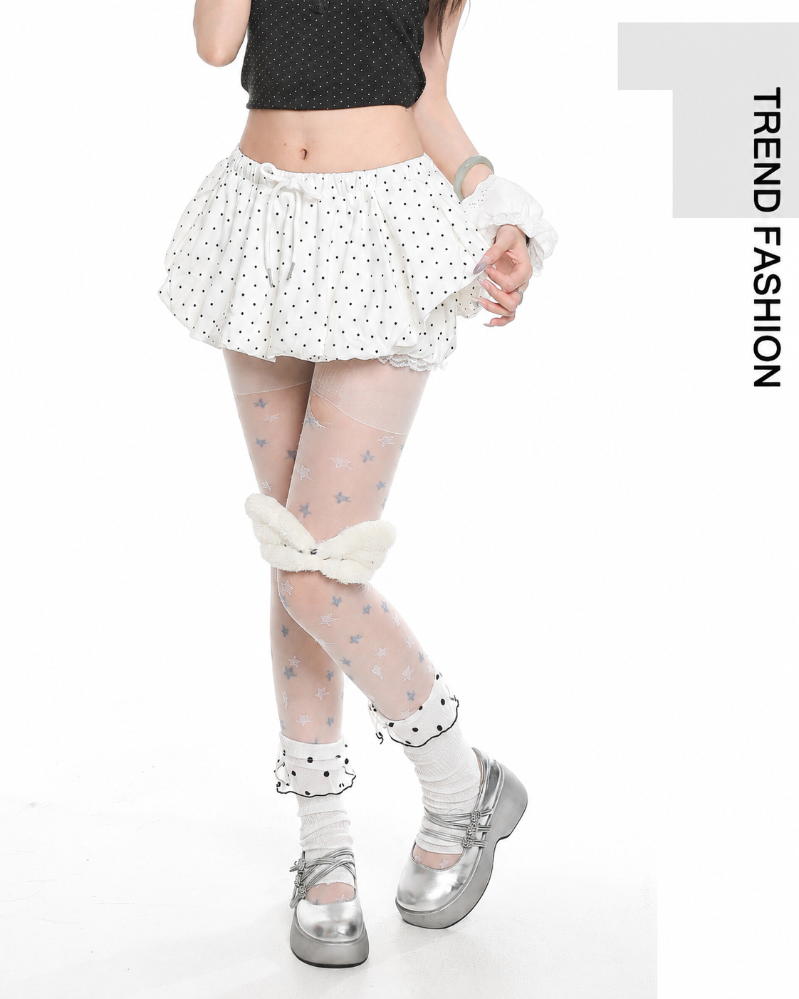 Polka Dot Bubble-Hem Ruffle Skort