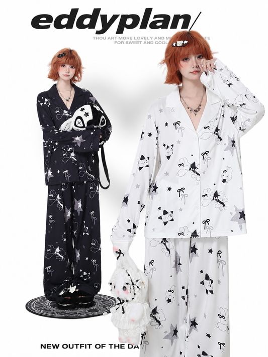 Bunny Star Print Long-Sleeve Pajama Set