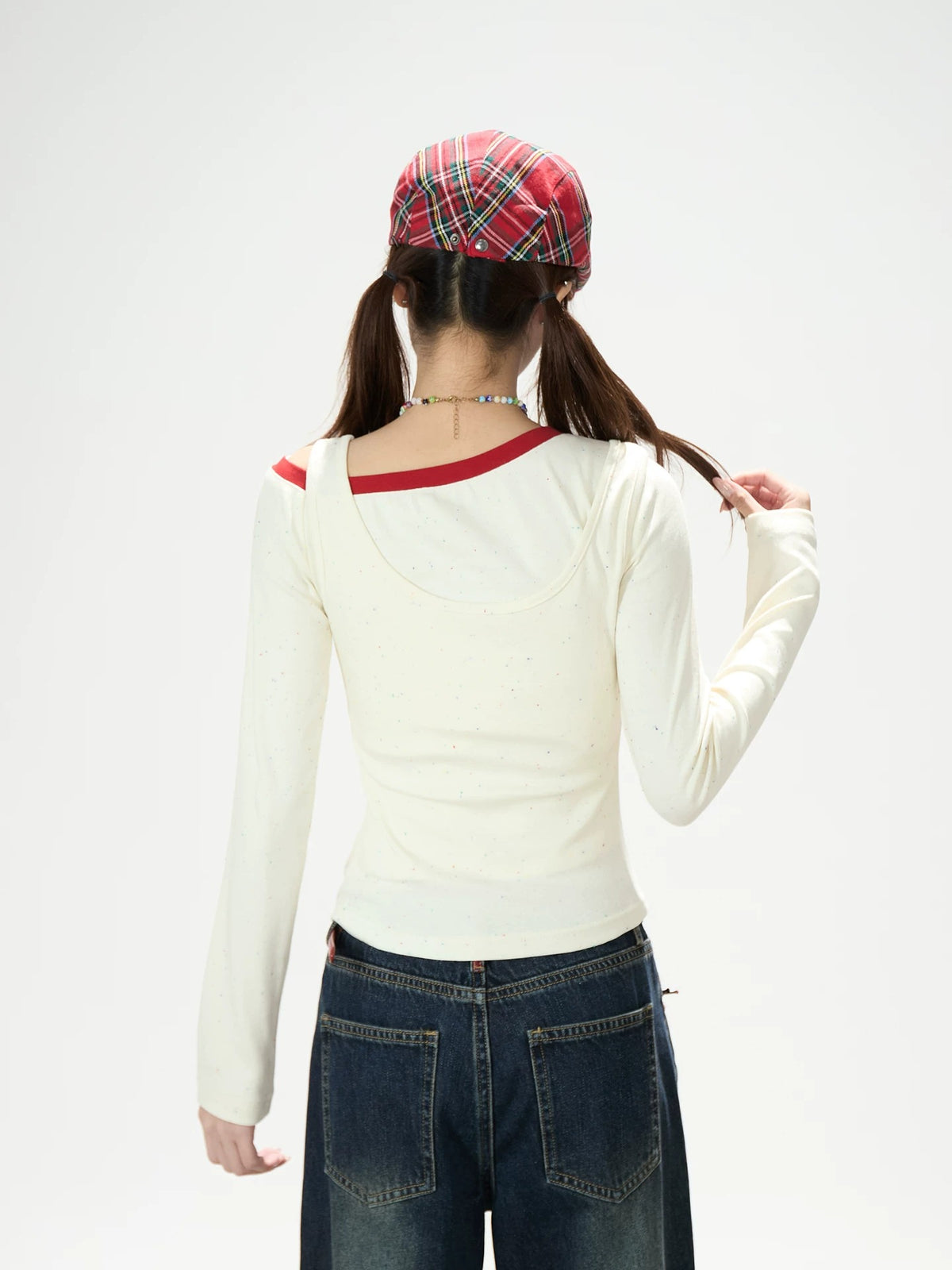 Letter Layered Long Sleeve Top & Coffee Wide-Leg Pants