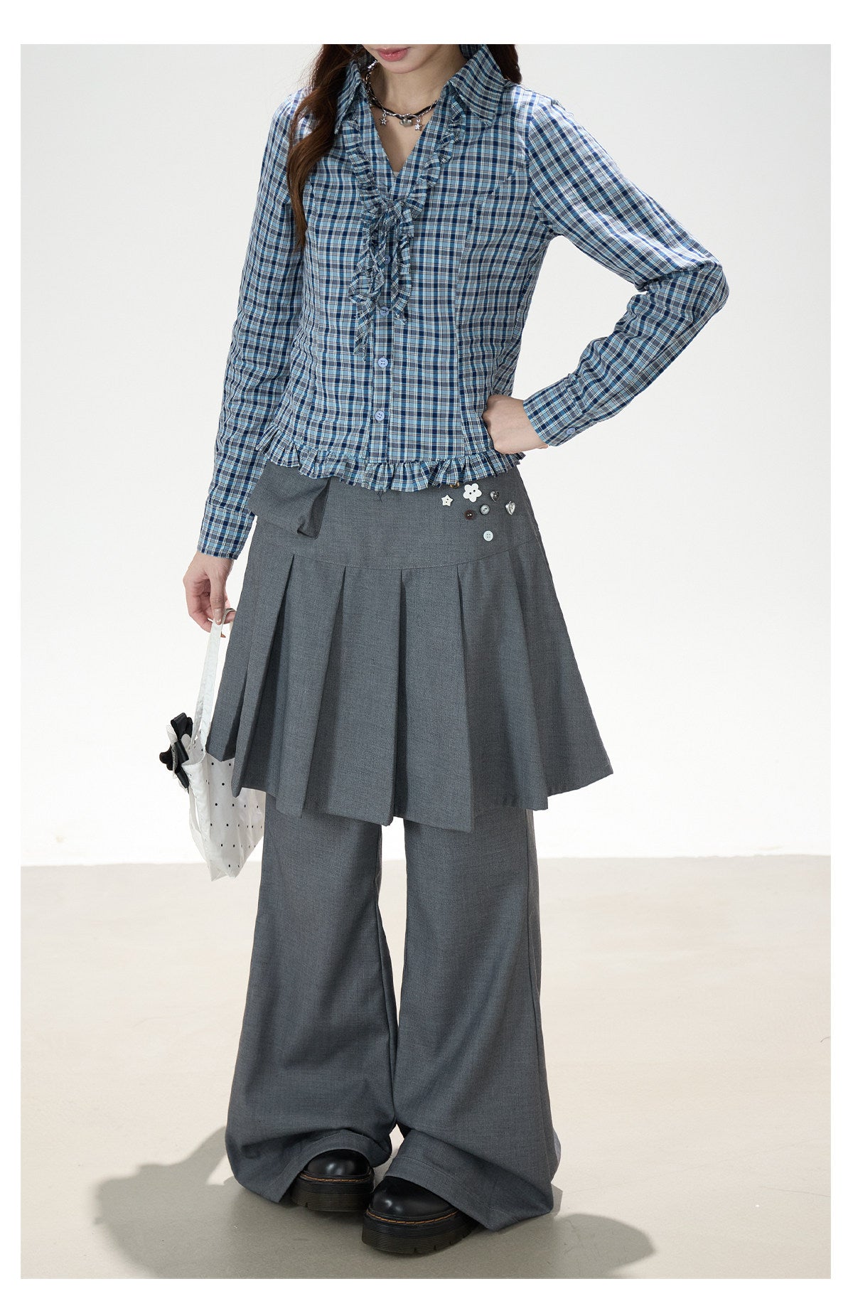 Pleated Skirt-Layer Flared Pants