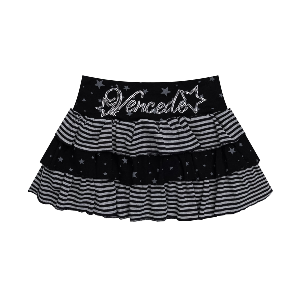 Star Puppy Zip-Up Hoodie & Black Stripe Ruffle Mini Skirt