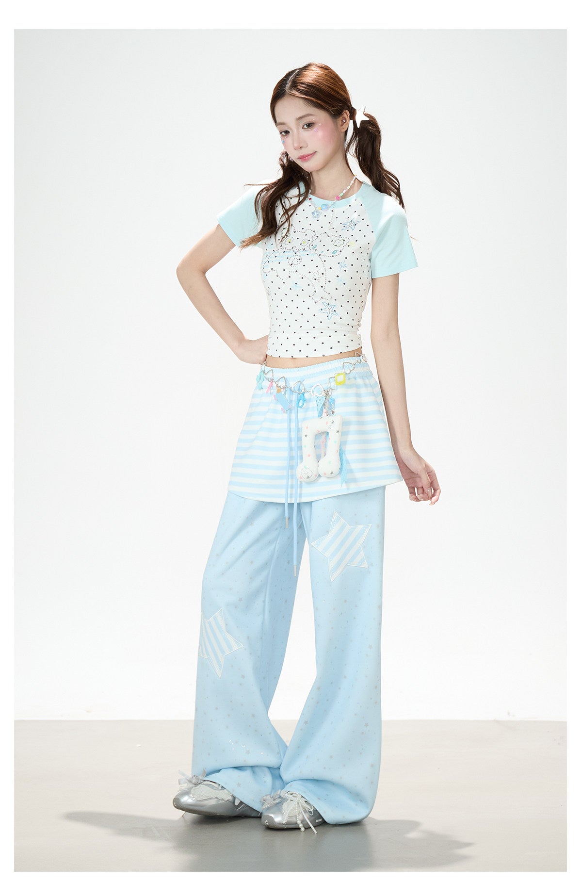 Star Patch Layered Wide-Leg Sweatpants