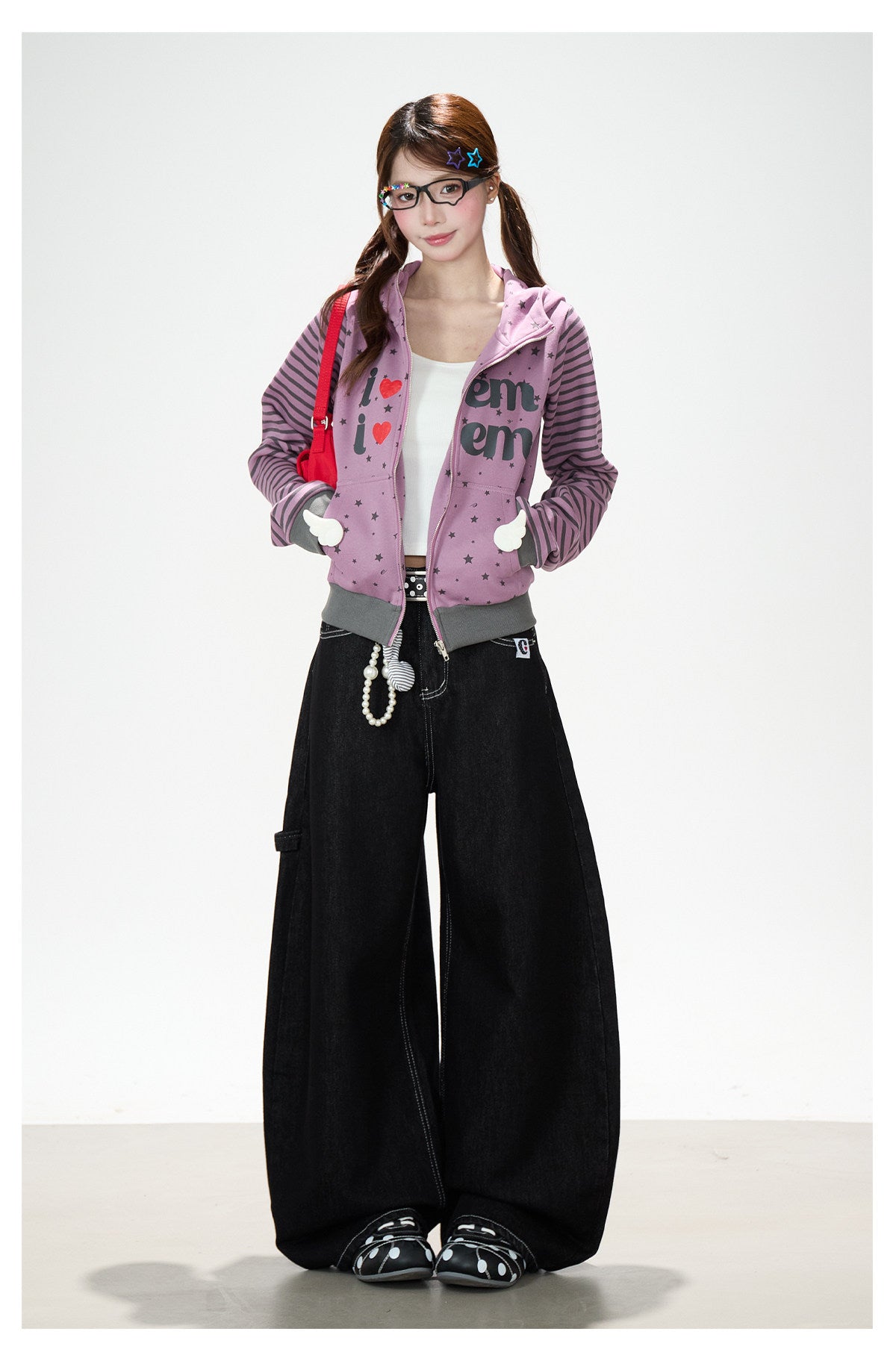 Washed Black Curved Wide-Leg Jeans