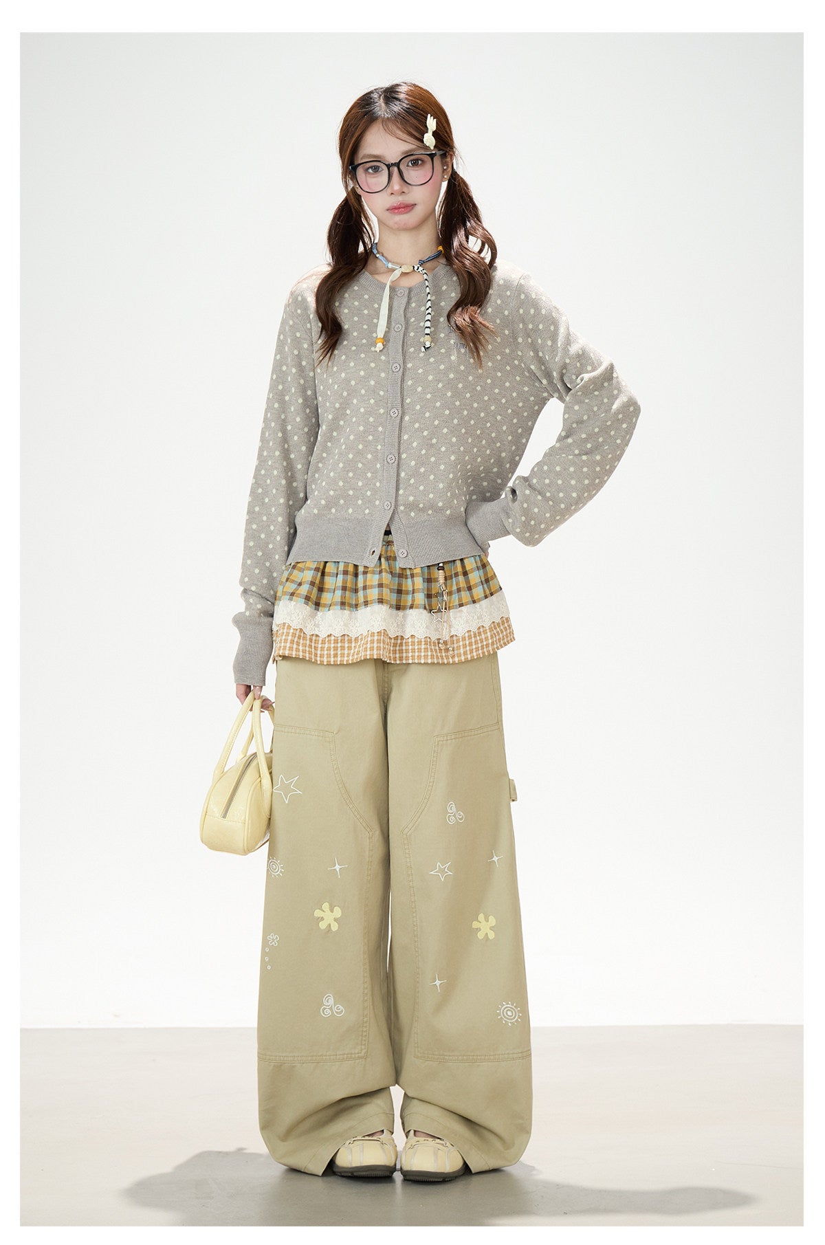 Playful Embroidered Wide-Leg Cargo Pants