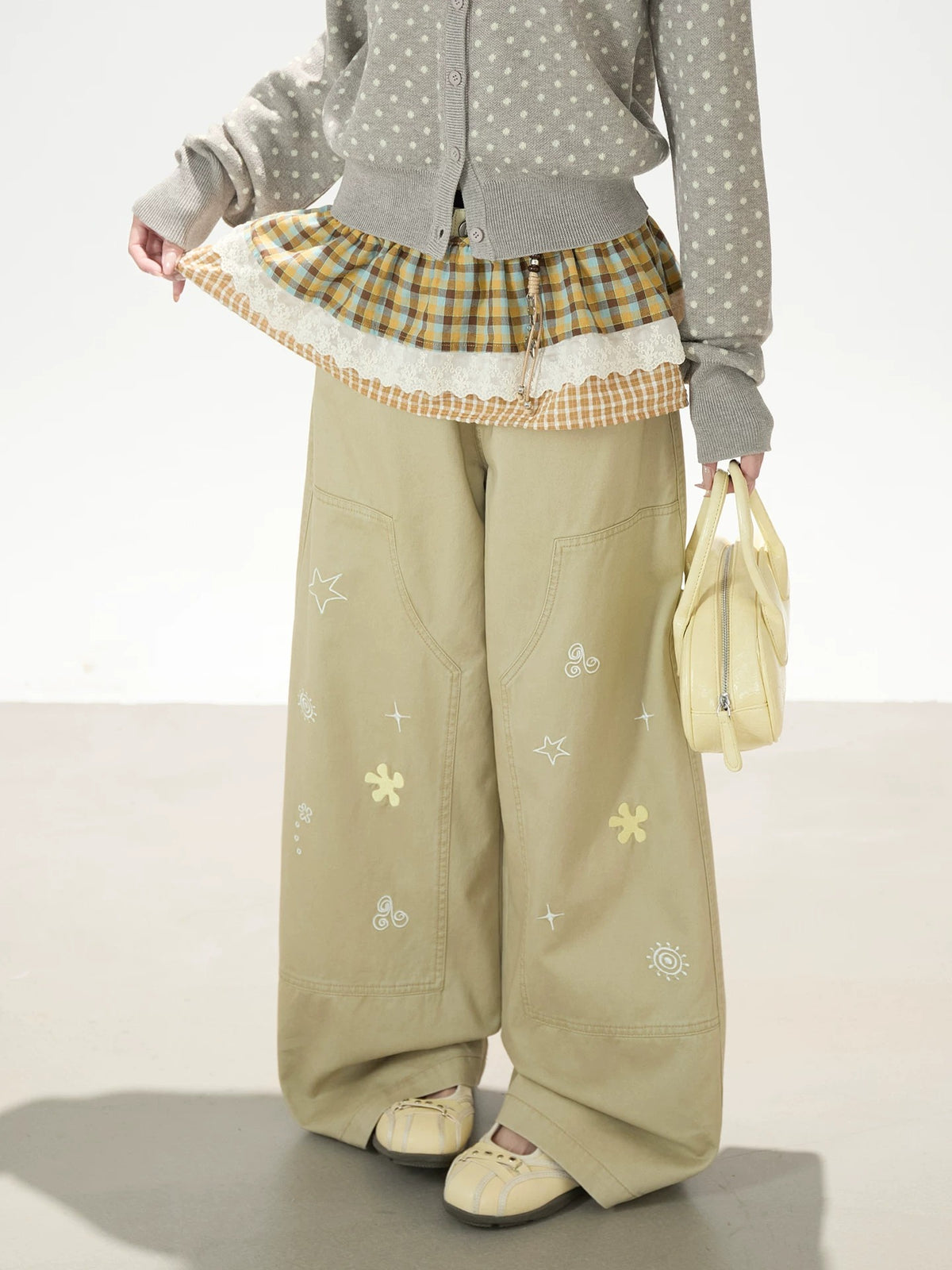 Playful Embroidered Wide-Leg Cargo Pants