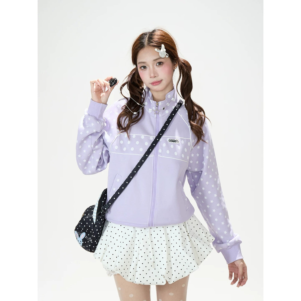 Polka-Dot Star Zip-Up Sweatshirt Jacket