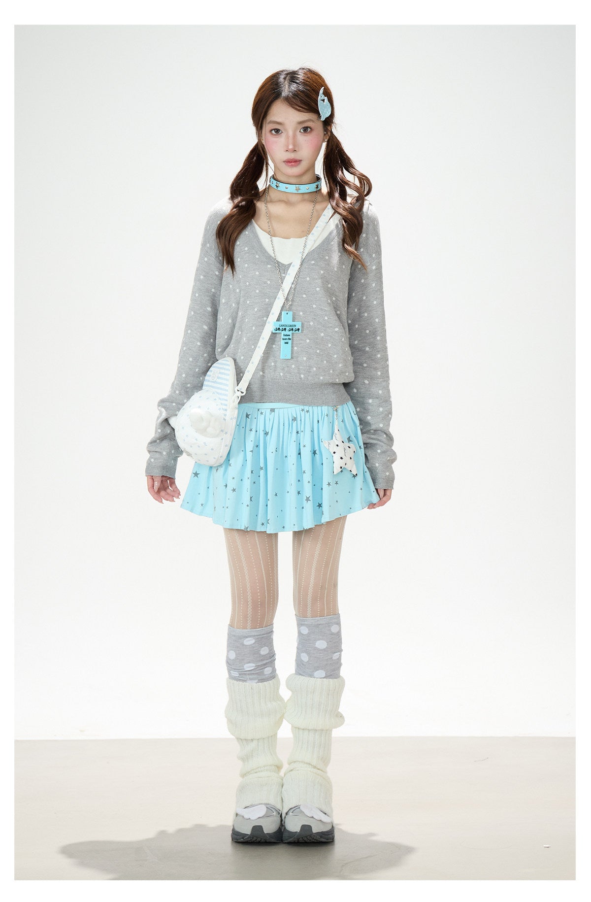 Polka-Dot Hooded Knit Sweater
